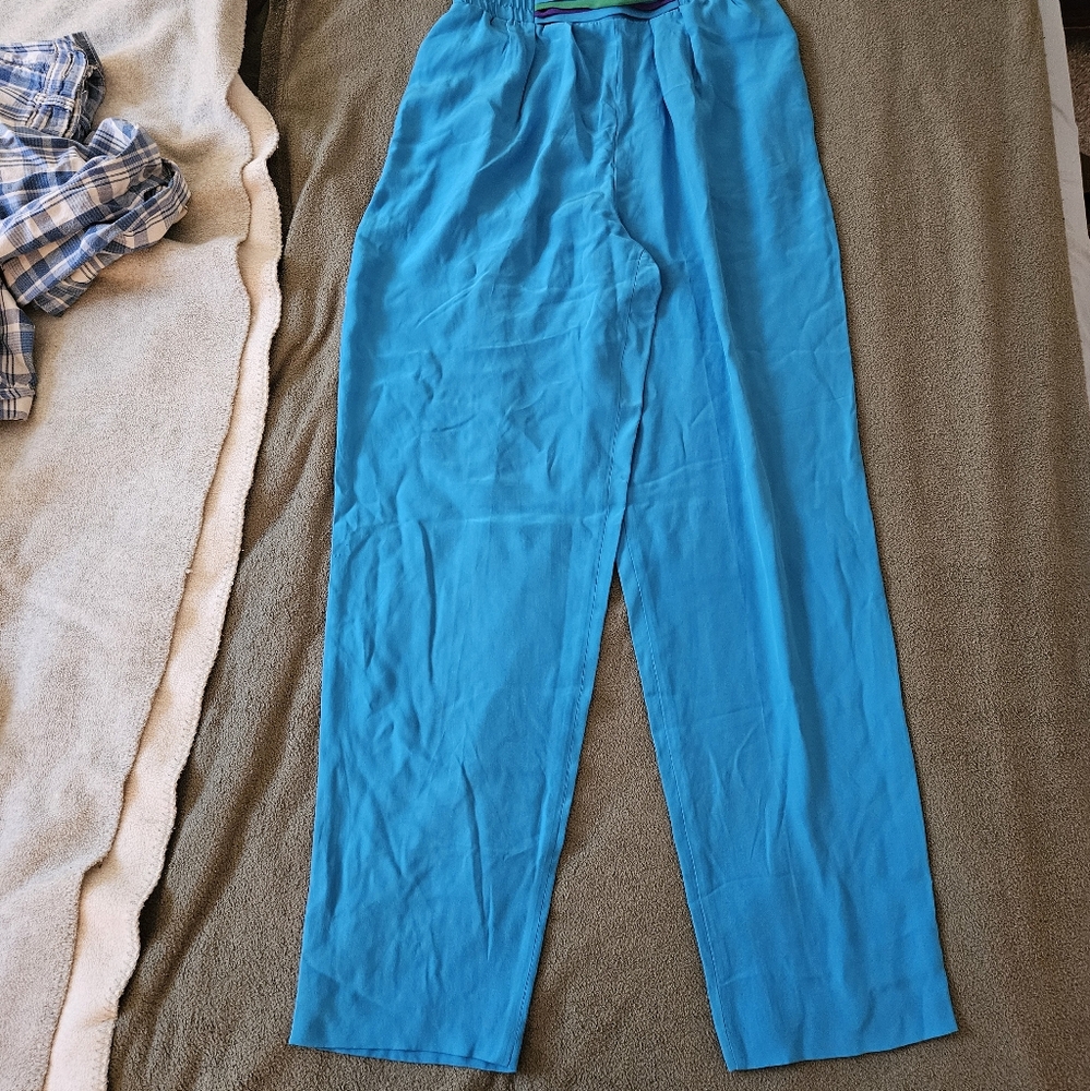 Turquoise Silk Pants '90s Size 6
